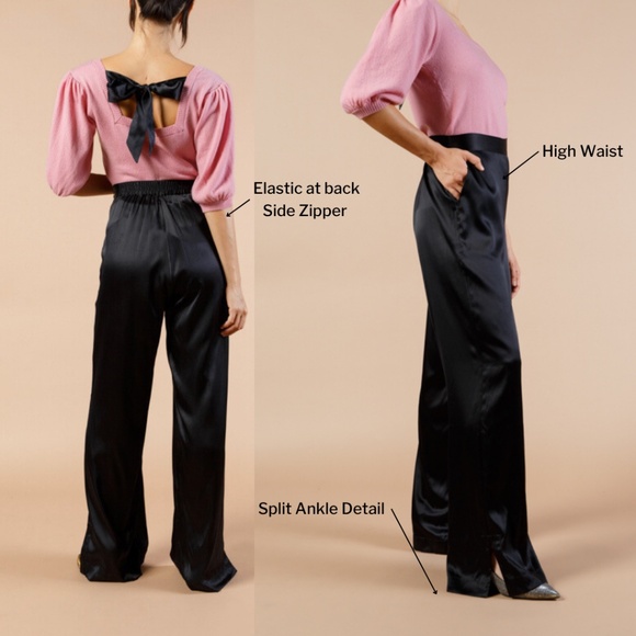 Washable Silk Pant High Waisted Wide Leg Trousers - NWT Sizes XS, S,M,L,XL - Picture 2 of 4